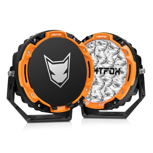 LIGHTFOX 2 PCs 7 Inch LED Driving Lights Round with 3 Colors Protective Ring, 13600LM IP68 Spot Lights Built-in DRL for Jeep Wrangler Truck Pickup SUV