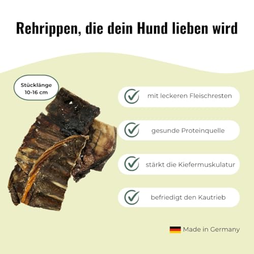 GOOPSI Rehrippen Hund getrocknet 2 x 300g gestückelt - Natur Kauartikel Hund unbehandelt mit Fleischresten - Kauspaß für Hunde - aus Deutschland
