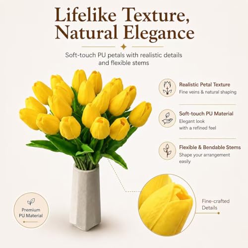 Image of Mandy's 20pcs Artificial Yellow Tulips