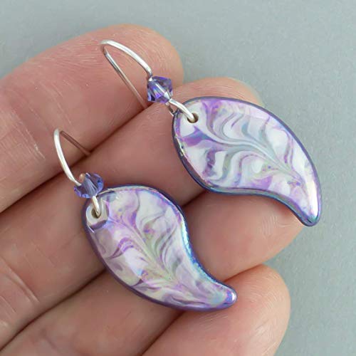 Elegant Eggplant Lilac Angel Wing Sterling Silver Dangle Earrings3