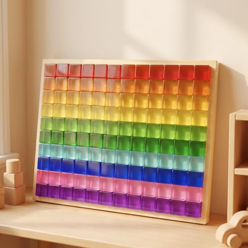 Image of Woodtoe 120 PCS Rainbow Building Blocks for Kids, Acrylic Gem Block Age 3-6