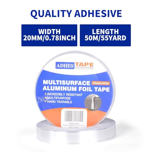 ADHES 10 Rollen Aluminium Folienband hitzebeständiges klebeband metallklebeband silber, Hält 80 °C bis 100 °C stand, 0.78inch x 55yard (20mm x 50m)