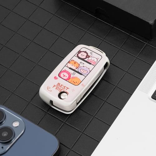 OATSBASF Cute Cartoon-Design TPU Autoschlüssel Hülle für VW Golf Schlüsselbox, 3-Tasten Schlüsselhülle Cover für VW Polo, Passat, Skoda & Seat (Cartoon-A)