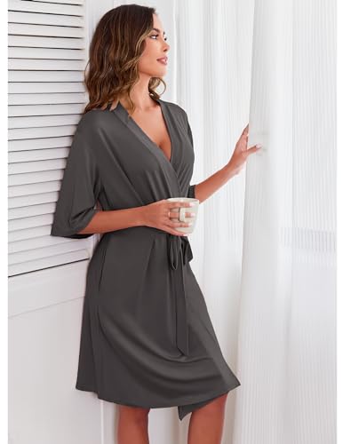 Image of Ekouaer Short Robes for Women Lightweight Kimono Robes Knit Bathrobe Soft Sleepwear with Pockets S-XXL
