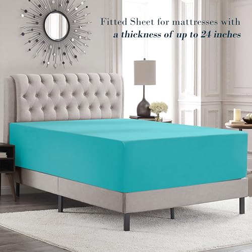 Image of Mocassi Luxury 4-Piece Sheet Set, Ultra Soft 1800 Premium Hotel Quality Microfiber Sheet Set, Fits Mattresses Up to 18 to 24 Inches Extra Deep Pocket - Breathable and Secure Fit, Twin, Teal