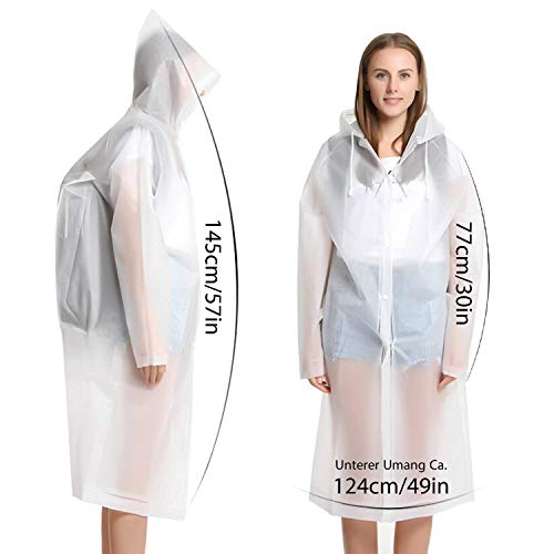 CHJIEJIE Tosean 2 Stück Regenponcho Regencape Wiederverwendbar Regenmantel mit Kaputze Wasserdicht Transparent Regen Poncho Atmungsaktiv Regencape tragbarer Regenbekleidung Regenjacke 160-190cm