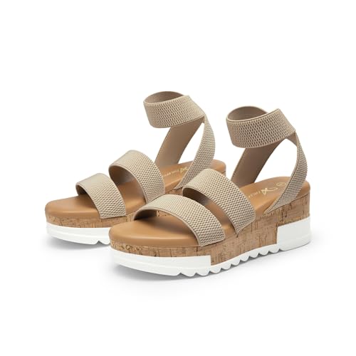 Image of Athlefit Women's Platform Wedge Sandals Summer Open Toe Elastic Ankle Strap Casual Flatform Sandals