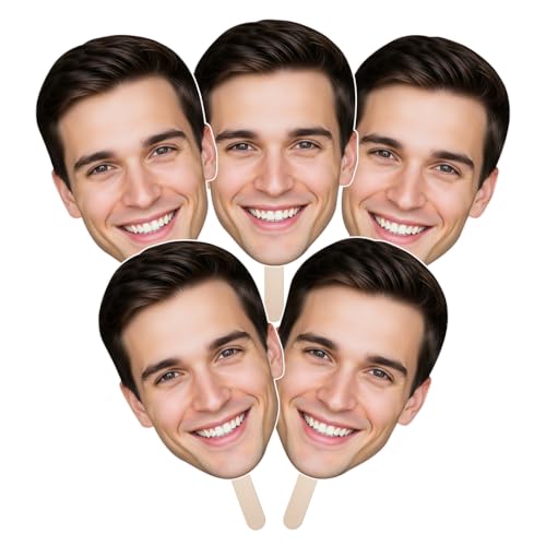 EnjoyView Big Head Custom Cutouts on a Stick 5 Pcs, 6 to 36 Inch Personalized Faces Bulk for Parties, Birthdays, Weddings, Sports Events Decoration, Photo Props, Corrugated Plastic