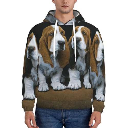 Sweat à capuche homme imprimé chiots basset hound EdWal pull polyester décontracté sport - 2