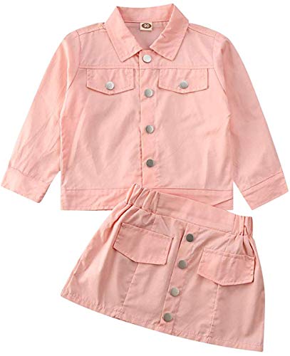 Kids Toddler Girls Winter Outfits Long Sleeve Button Down Jacket Coat Tops+Tutu Skirts Party Princess Fall Clothes Set (Button Pink, 3-4 Years)