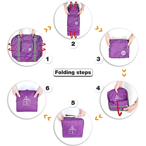 Wandf Foldable Travel Duffel Bag Luggage Sports Gym Water Resistant Nylon (Plum)