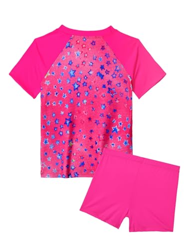 Image of Girl Swimsuits 2 Pieces Multicolor Short Sleeve Quick Dry Durable Rash Guard Set with Shorts