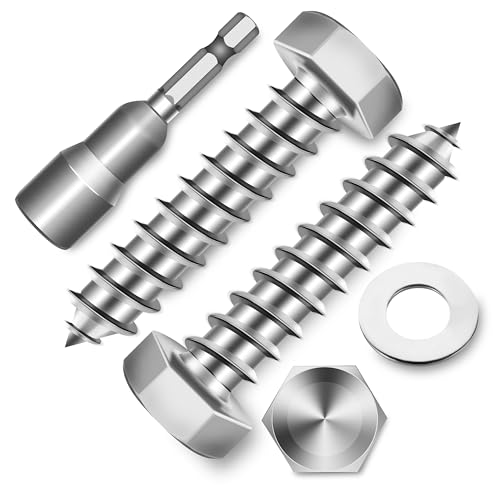 (10-Set) 3/8 x 1-1/2" Lag Screws, Stainless Steel Heavy Duty Hex Head Lag Bolts for Wood, Commercial/Industrial Grade 1/4 Bolts, Mounting Screws Bolts Kit, Bright Finish by Marysino