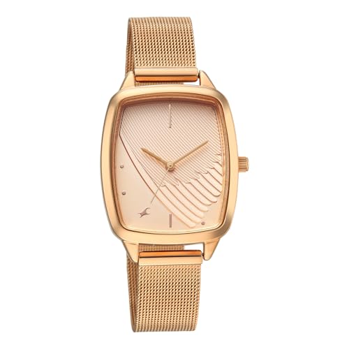Image of Fastrack Wild Bird Feather Peach Dial Rose Gold Stainless Steel Strap Watch for Women - 6321WM03