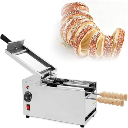 Image of Chimney Cake Oven with 2pcs Baking Tools | 1600W, 2 stations,Stainless Steel Chimney Cake Oven Machine with Wooden Handle, for Restaurant Home Kitchen Snack Bar