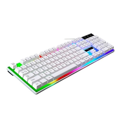 DOITOOL Clavier USB Filaire Rétroéclairé Blanc Compact Clavier D'ordinateur Portable pour Bureau Usage Multimédia Design Moderne et Pratique
