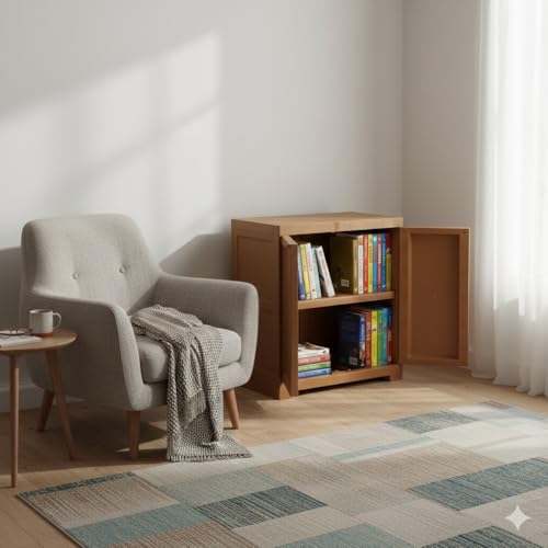 Image of Cello Novelty Compact Bookshelf, Sandalwood Brown | 2 Dustproof Doors | Space Saving Cupboard | Plastic Book Shelf | Multipurpose Book Shelf for Home, Office | Book Organizer for Library