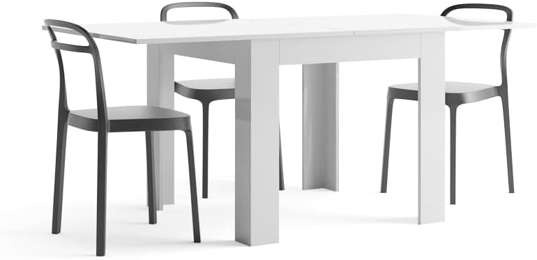 White gloss square extending dining table 90x(180) x90 cm, Eldorado, Made In Italy