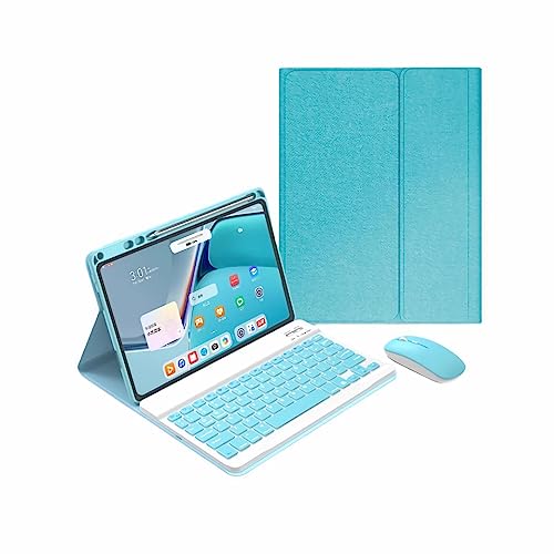 CLALOC Keyboard Case for Honor Pad, Wireless Magnetic Detachable Bluetooth Keyboard(QWERTY Layout) with Bluetooth Mouse, Protective PU Cover for Tablets with Pen Holder,Blue,pad V7 Pro (11")