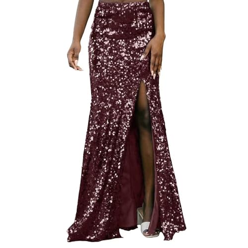 Women’s Sequin Fishtail Skirt Floor Length Skirt Formal Evening Prom Party Slit Dress Long Skirts