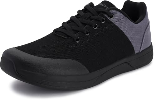 WHITIN Men's Wide Width Toe Box Walking Shoes Zero Drop Size 12 Sneakers Tennis Breathable Canvas Upper Black 46