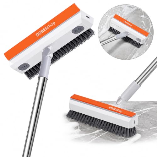 Image of 2 in 1 Bathroom Cleaning Brush with Wiper, Long Handle Floor Scrubber Brush with Water Wiper Blade, Heavy Duty Tile & Floor Cleaning Brush, Multipurpose Bathroom Kitchen Floor Cleaner Tool (Orange)