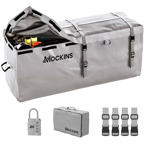 Mockins 16 Cu.Ft. Gray Trailer Hitch Cargo Carrier Bag | 58'x20'x24' Abrasion-Resistant Vinyl Cargo...