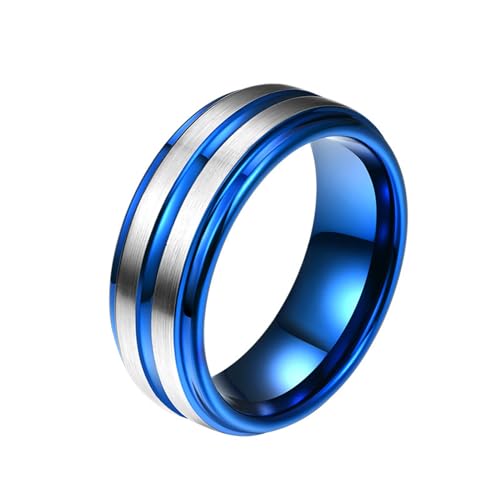 Bague tungstène bleu argenté d'exception brossée mate de 8mm de large
