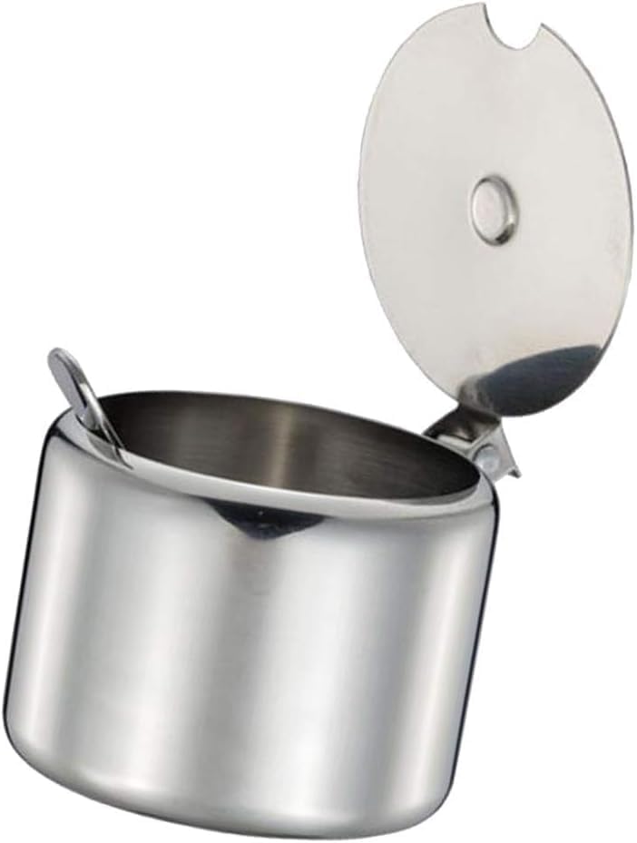 2Pcs Stainless Steel Sugar Bowl Spice Pot Sugar Canister with Spoon - Silver, 285 ml Portable and Useful Economical easoning Jar for Home Kitchen Sugar Bowls - Image 5