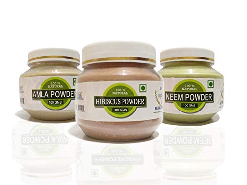 AZAZRaintech Herbals Combo Of Organic Hibiscus Powder, Amla Powder, Neem Powder- 100 Grams Each (Pack Of 3) For Hair Care