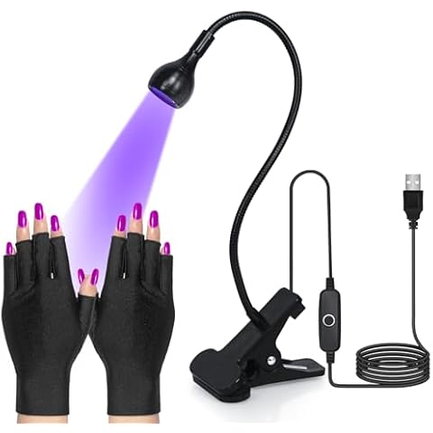 mlogiroa Nail Dryer for Gel Nails with Gloves - Mini Led Nail Polish Light 3W with Gooseneck Portable Clamp U V Light with USB Charge Lamp for Nail Salon(Black+G) Cover