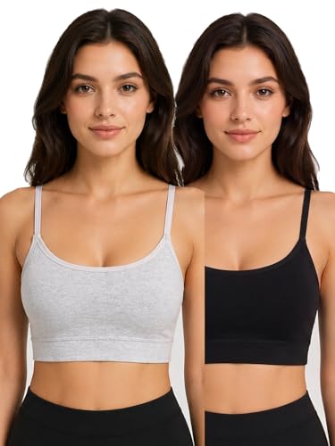 Image of Women Cotton Sports Bra with Removable Pads | Adjustable Straps | Non-Wired Padded Everyday Bra | Comfortable Yoga, Gym, Bra (Size 28 to 34)