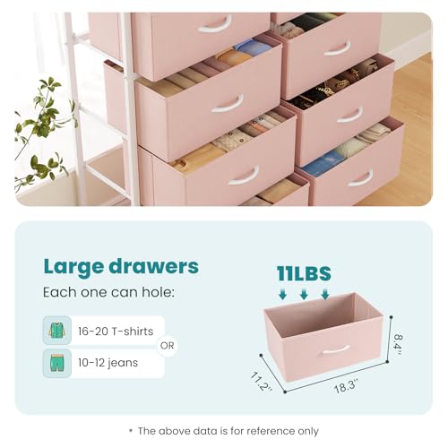 Image of OLIXIS 8 Drawer Storage Dresser for Bedroom, Closet Organizers Units, Pink | Fabric Dresser with Wooden Top, Chest of Drawers Clothes Storage, Tower Cabinet, TV Stand Furniture