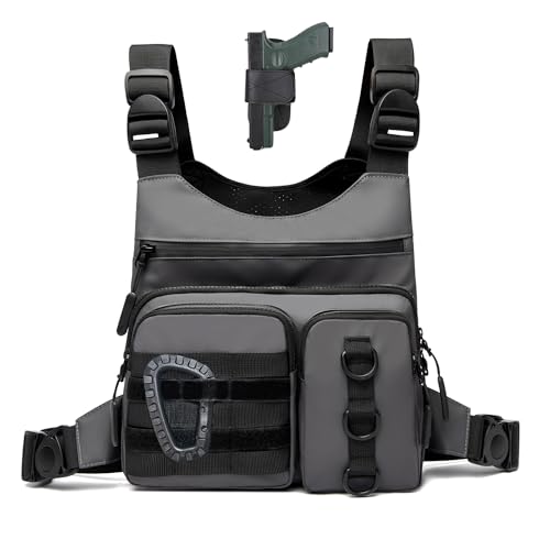 Criuage Outdoor Chest Bag for Men, Lightweight Adjustable Running Vest, Water Resistant EDC Chest Pack with Water Bottle Pocket, Breathable Back Pad for Hiking Cycling Fishing Travel