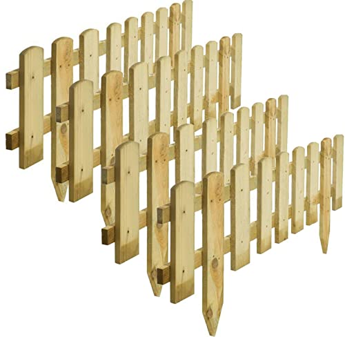 GBS Large Wood Wooden Picket Border Outdoor Decorative Garden Fence Fencing Panels for Grass Lawn Plants Flowers Bed Patio Edging Borders Path Fixing Spike Home 40x 99cm (4X Picket Border Fence)