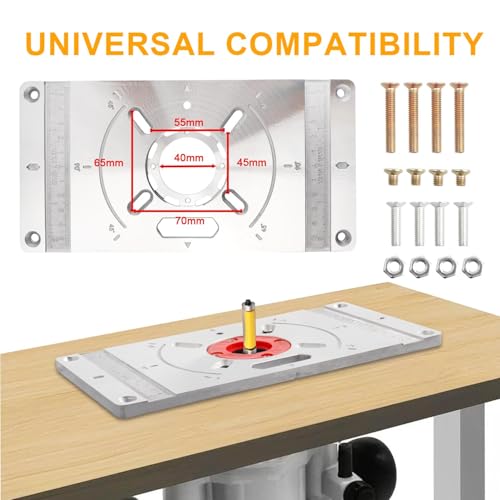 Eyech Router Table Insert Plate with 4 Red Center Ring, Aluminum Alloy Engraving Trimming Machine Flip Board Kit, Router Flip Plate for Woodworking Benches