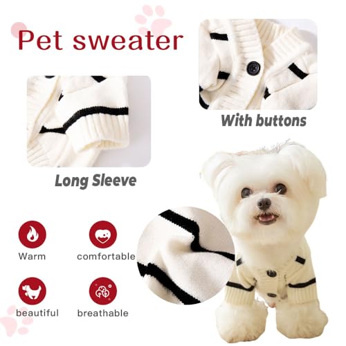 FANSU Hundepullover Kleine Hunde, Gestreifte Strickjacke Hunde Pullover Waschbar Hundepulli, Strick Pullover Hunde Shirt Wärme Hunde Pullis Strickpullover für Corgi Dackel (S,Schwarz Weiß)