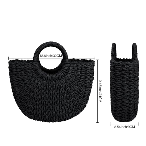 Image of Womens Large Straw Beach Bag Woven Tote Bag Top Handle Handbag Purse for Summer