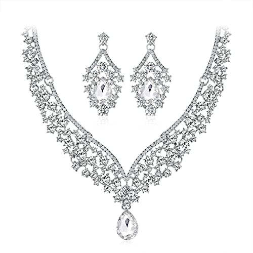 Juego de joyas vintage de flores con circonitas y colgante de plata