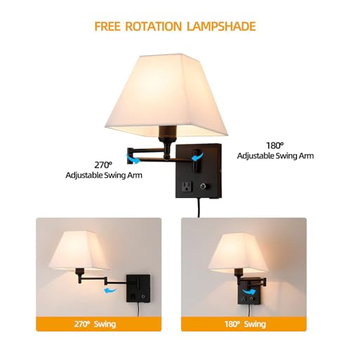 Lámpara de pared LED orientable 270° con cable interruptor para iluminación interior plata 5