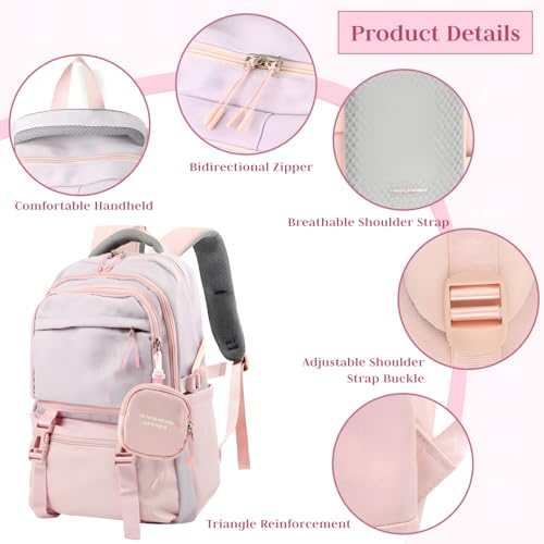 Image of FWQPRA Girls Backpack School Backpack with Small Zipper Pouch Fashion Nylon with Padded Shoulder Straps & Handle Design Multi Compartment Large for School,Camping,Travel