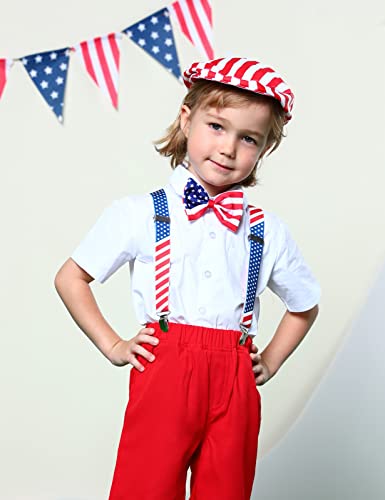 A&J Design Boys Suspenders And Bow Tie Set Newsboy Hat For Baby 4Th Of July Patriotic Independence American Flag Cap Stars And Stripes 3-6 Months #TOP2