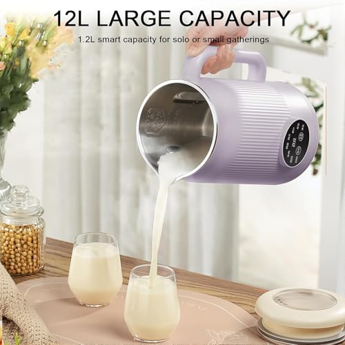 Máquina para hacer leche vegetal, 1200 ml de leche de soja con inicio retardado, mantiene el calor y se limpia automáticamente, no necesita filtro para almendras, avena, leche de anacardo, sopas