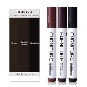 BOPOVA Furniture Markers Touch Up, Wood Floor Scratch Repair Kit, 3 Colors Wood Markers for Scratches, Stains, Wood Floors, Tables, Desks, Cabinet, Bedpost (Brown,Reddish Brown,Chestnut)