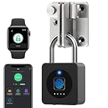 eLinkSmart Gym Locker Padlock, or App Unlock via Phone iOS Watch, Record, IP67 Waterproof, Keyless Biometric Padlock for Gym, Luggage Bags, Locker and Storage, Garden Cupboard, Black