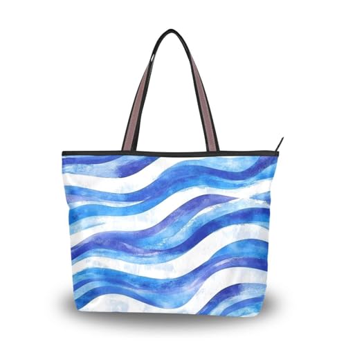 Ewusp Bolso de mano de lona con cremallera para mujer, diseño de curvas coloridas, bolsa de hombro informal para viajes, compras, trabajo, a, 17.72' L x 13.0' H x 5.2' W