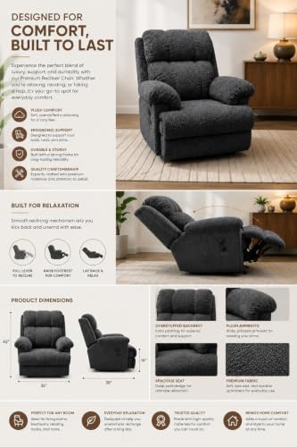 Image of Recliner Chair for Living Room | Comfortable Upholstered Single Seater Sofa with Ergonomic Backrest, Plush Armrests, Spacious Seat and Wooden Frame (Motorized Rocking revolving)