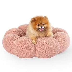 Lesure Calming Small Dog Bed – Flower Donut Round Fluffy Puppy Bed in Plush Teddy Sherpa, Non-Slip Cute Flower Cat Beds for Indoor Cats, Small Pet Bed Fits up to 25 lbs, Machine Washable, Pink 23″