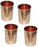 VAKRATUNDA KITCHENWARES Set of 4 Authentic Hammered Copper Drinking Glasses Tumblers, Aesthetic Vintage Design, Carry-Friendly Copper Glasses With Large Water Holding Capacity