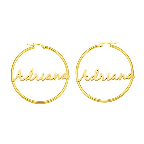Adriana Personalized Name Hoop Earrings for Women Unique Birthday Thanksgiving Day Christmas Gifts for Friends Mom Sister Daughter 18K Gold Plated Name Jewelry for Teens